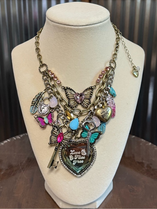 Betsey Johnson Jewelry - BETSEY JOHNSON Multi-Layer Butterflies Keys Heart Pendant Charm Necklace